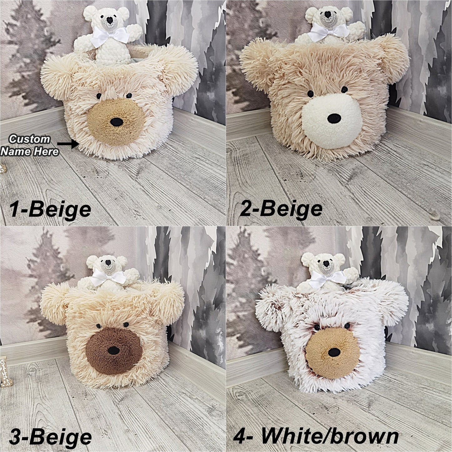 Custom Bear Toy Storage Basket: Minky Woodland Nursery Decor