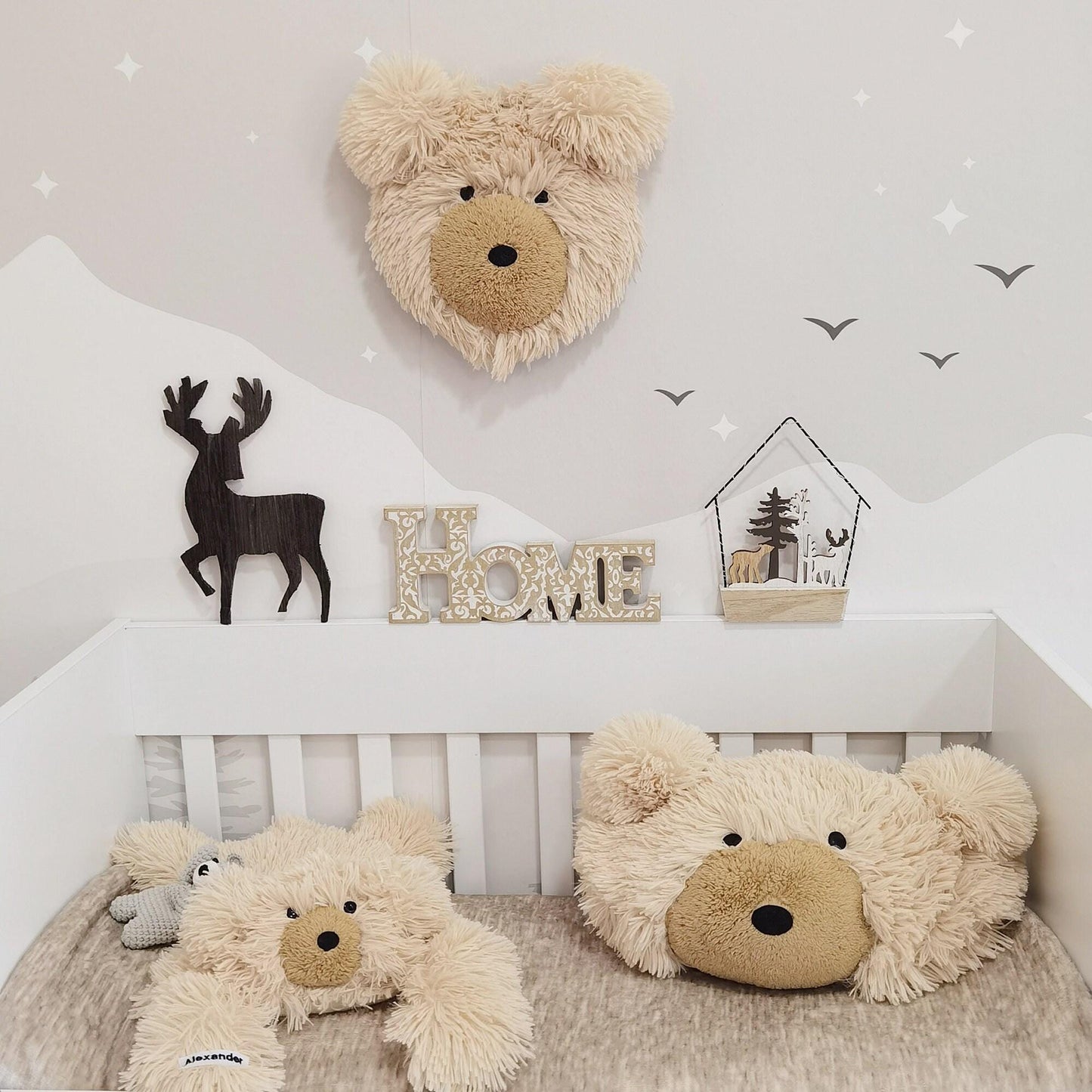 Personalized Beige Bear Rug: Fluffy Minky Nursery Decor