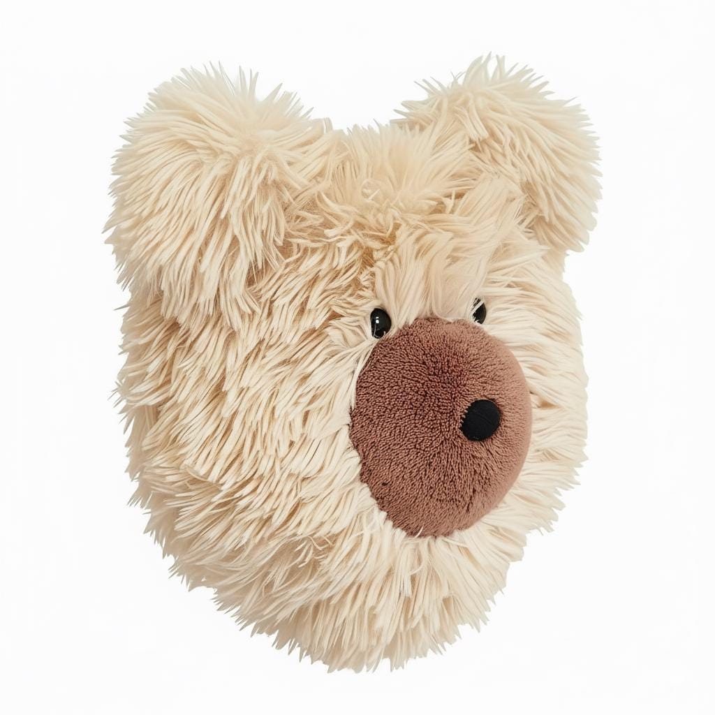 Faux Bear Head Wall Decor - Woodland Nursery Plush Animal