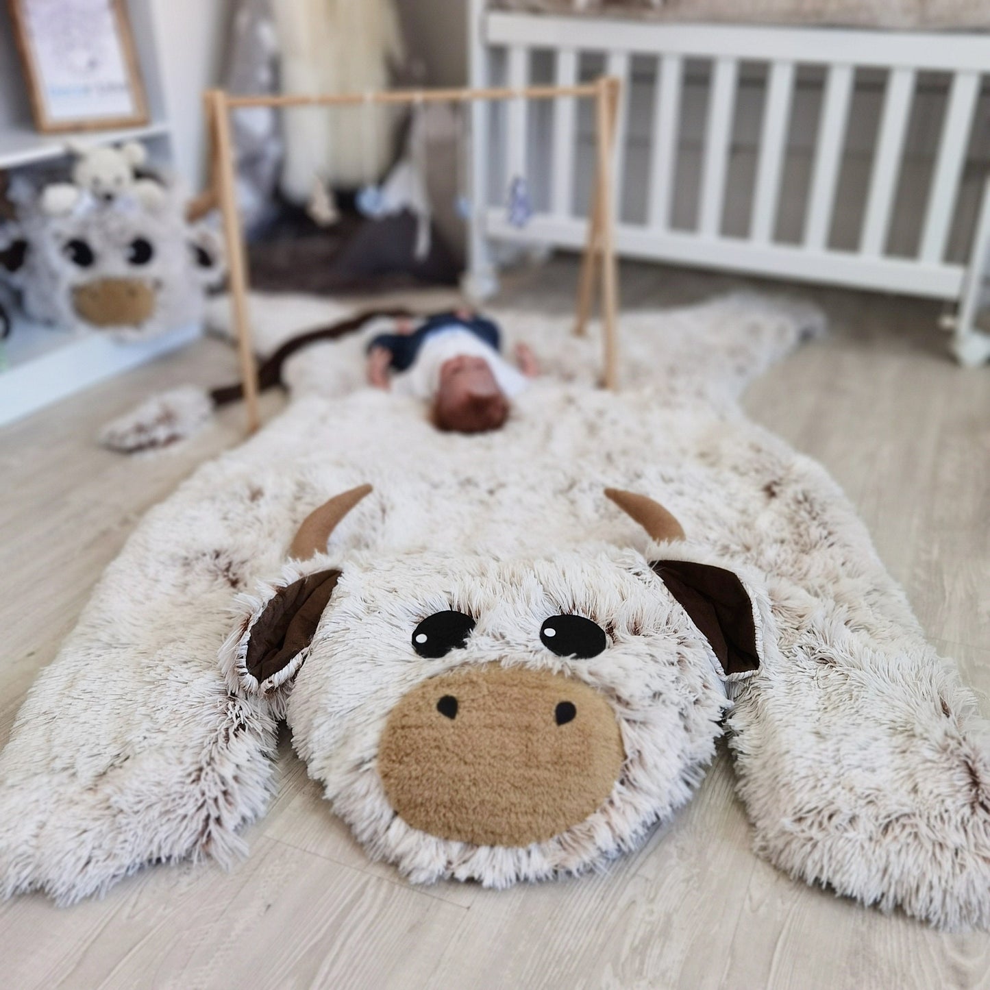 Highland Cow Nursery Set - Personalized Rug, Pillow & Storage Basket Collection