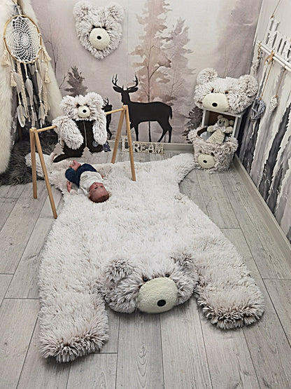 Personalized Fluffy Bear Rug: Frosted Cocoa Nursery Decor