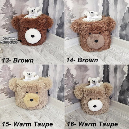 Custom Bear Toy Storage Basket: Minky Woodland Nursery Decor
