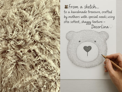 Personalized Fluffy Bear Rug: Warm Taupe Nursery Decor