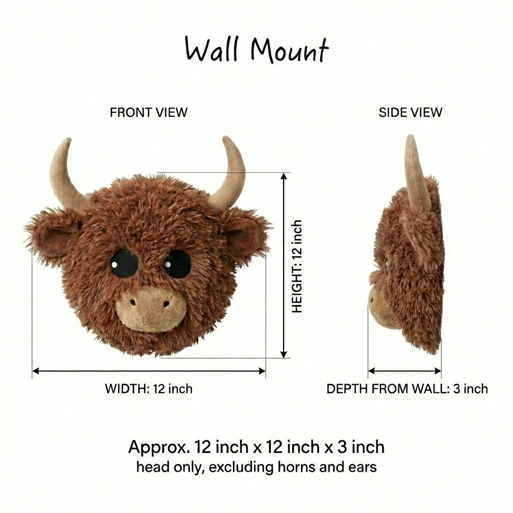 Minky Highland Cow Head Wall Mount: Farmhouse Nursery Decor