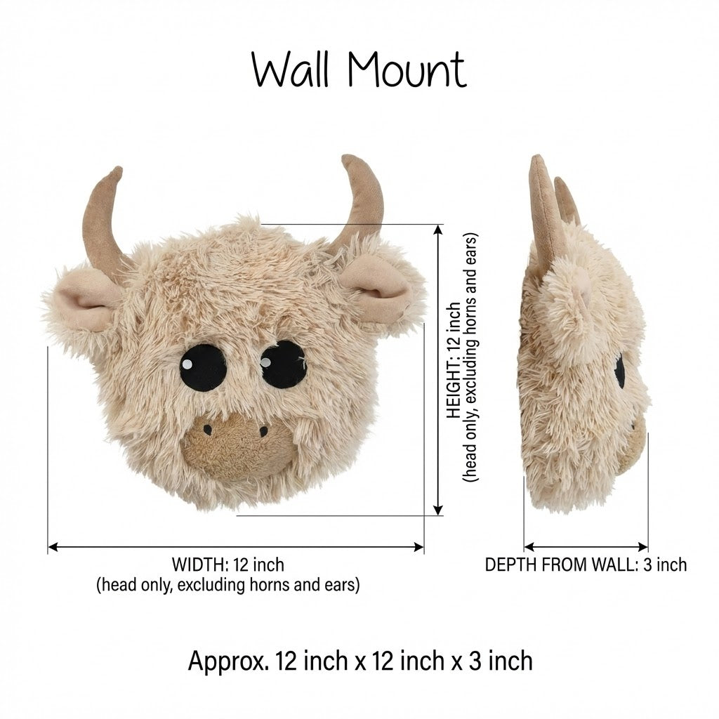 Plush Highland Cow Head Wall Mount: Farm Nursery Decor