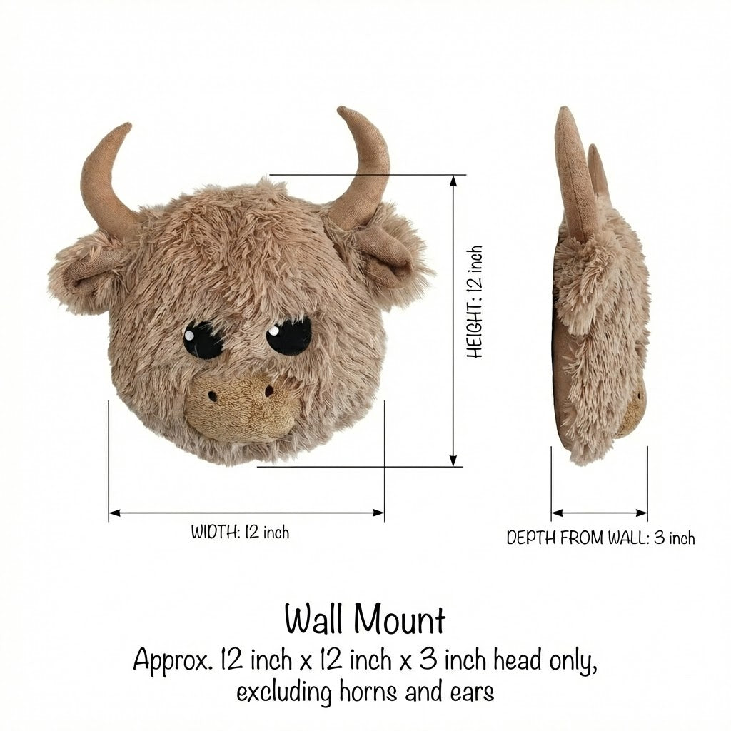 Highland Cow Head Wall Mount Soft Plush - DECORLINA