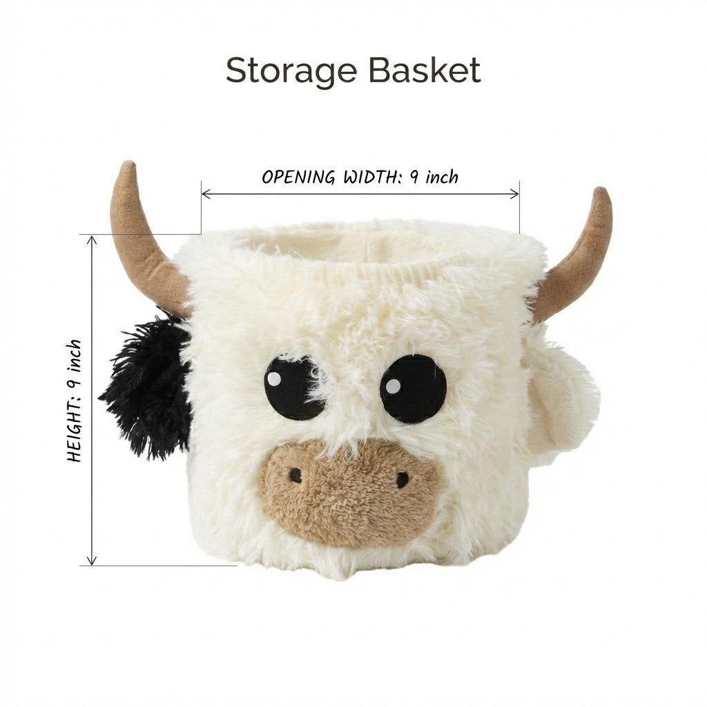 Handmade Highland Cow Nursery Basket: Plush Farm Animal Storage Bin
