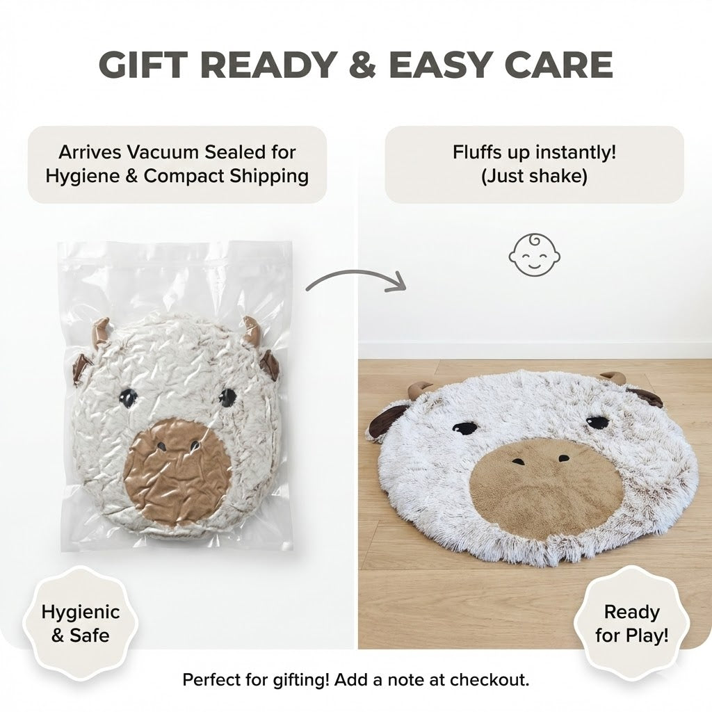 Highland Cow Nursery Rug: Plush Farmhouse Baby Playmat