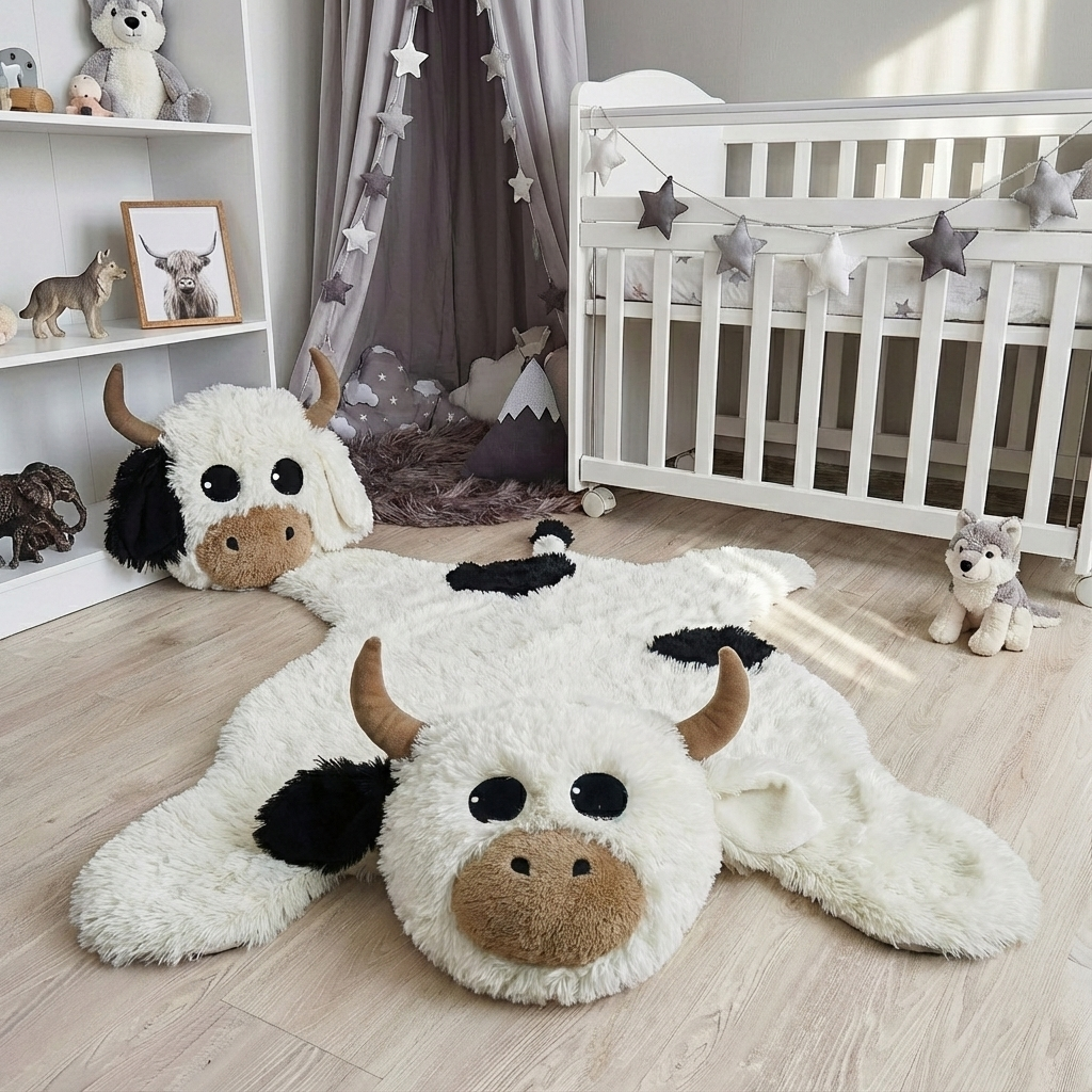 Handmade Highland Cow Nursery Basket: Plush Farm Animal Storage Bin