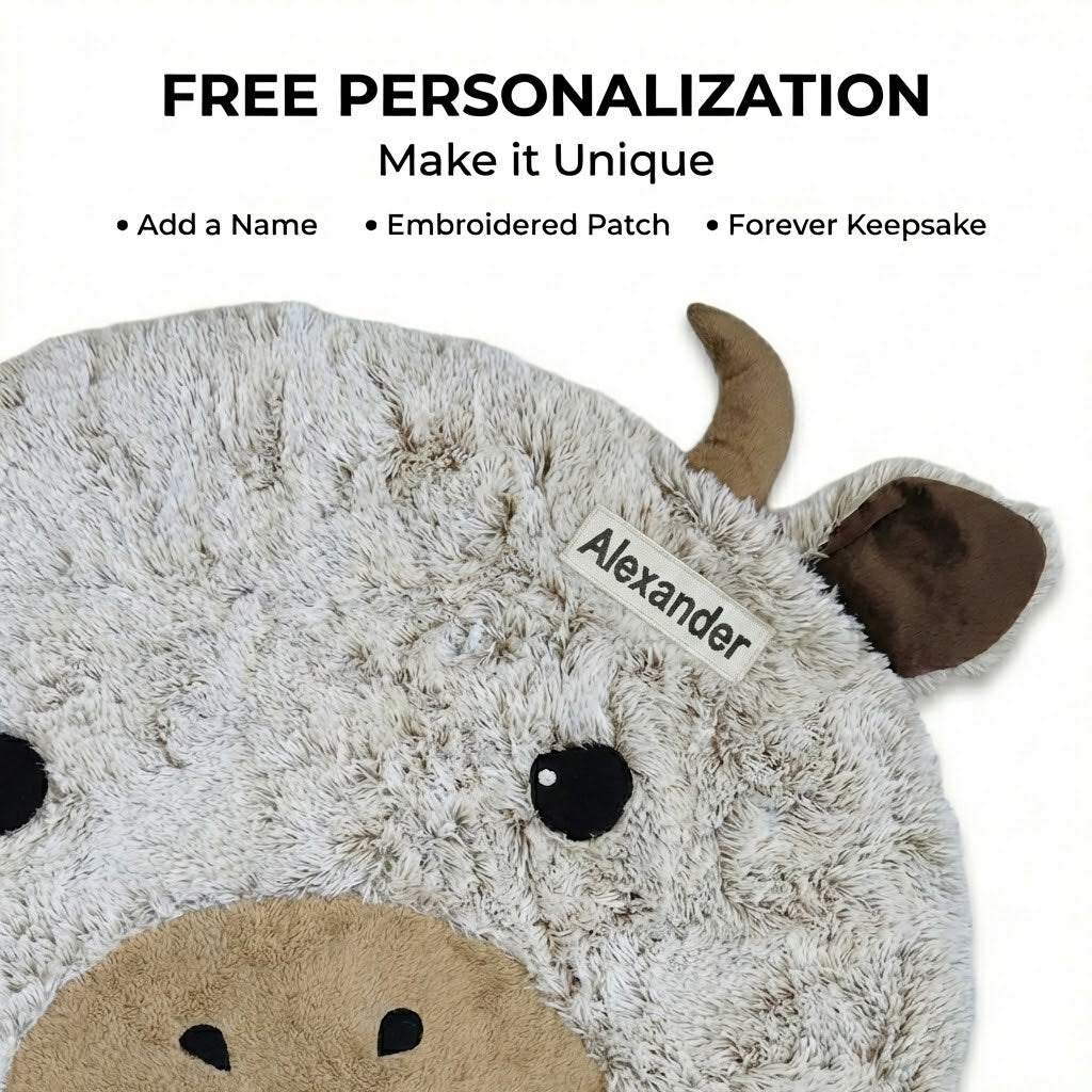 Highland Cow Nursery Rug: Plush Farmhouse Baby Playmat