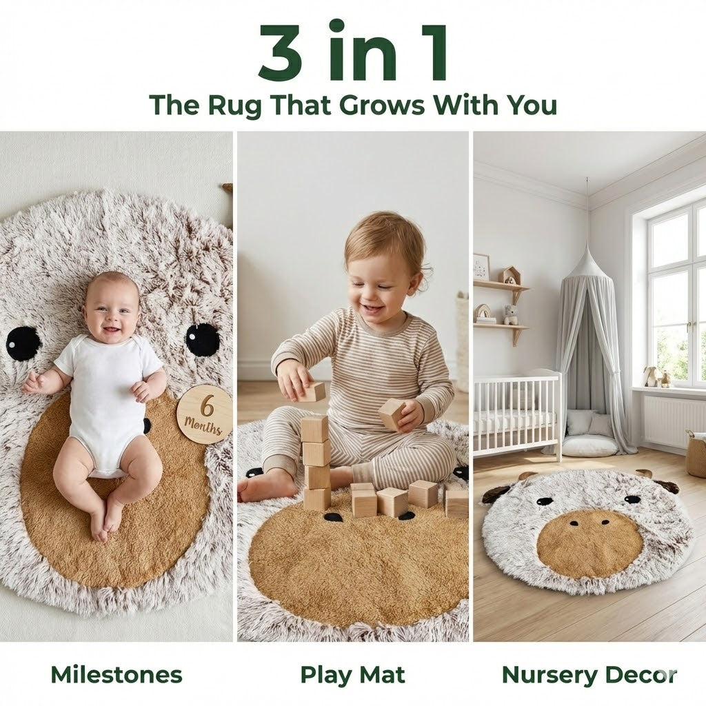 Highland Cow Nursery Rug: Plush Farmhouse Baby Playmat