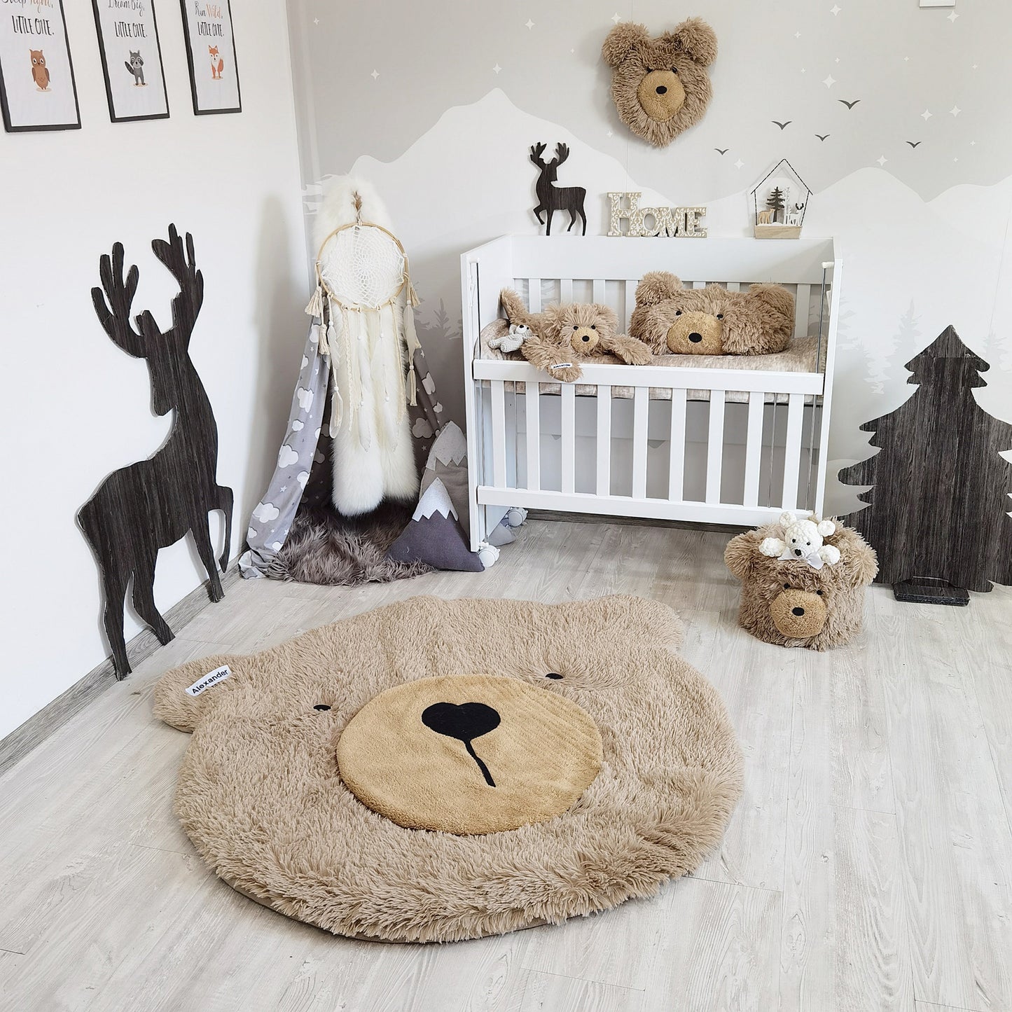 Custom Bear Toy Storage Basket: Minky Woodland Nursery Decor