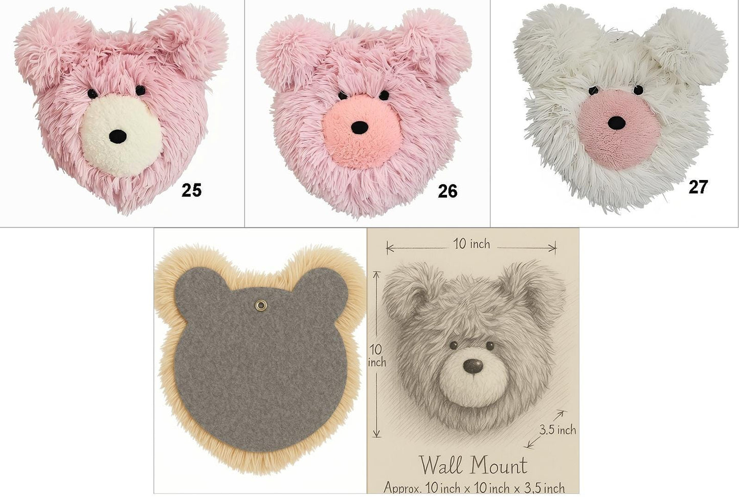 Handmade plush bear wall decor - woodland nursery animal head