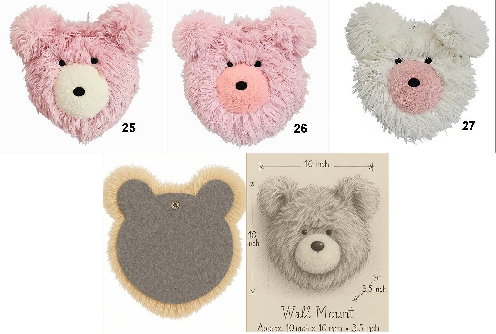 Handmade plush bear wall decor - woodland nursery animal head