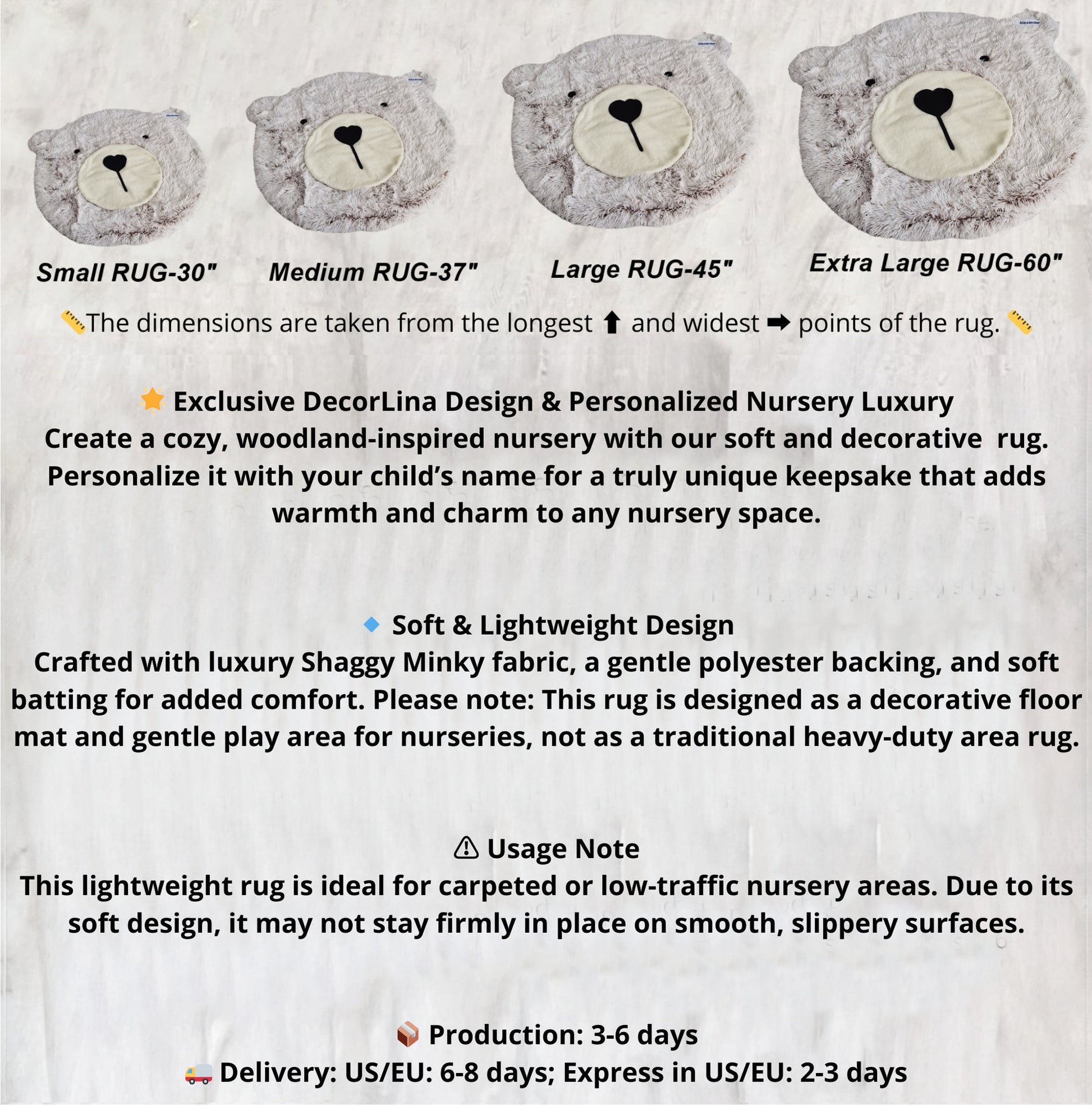 Gray Bear Rug Shaggy Fleece Round