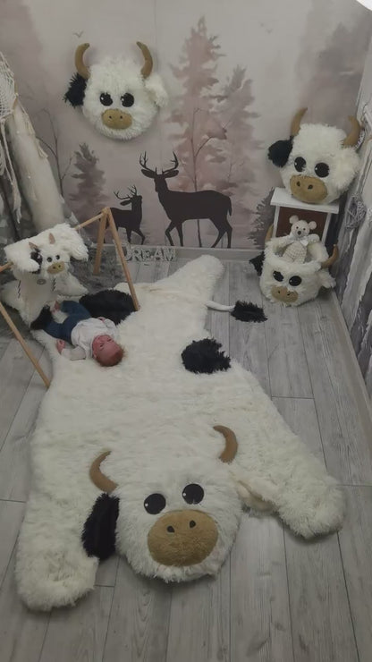 Handmade Highland Cow Nursery Basket: Plush Farm Animal Storage Bin