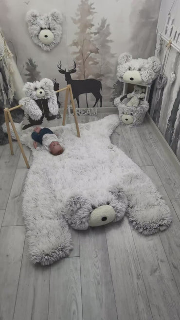 Personalized Fluffy Bear Rug: Frosted Cocoa Nursery Decor