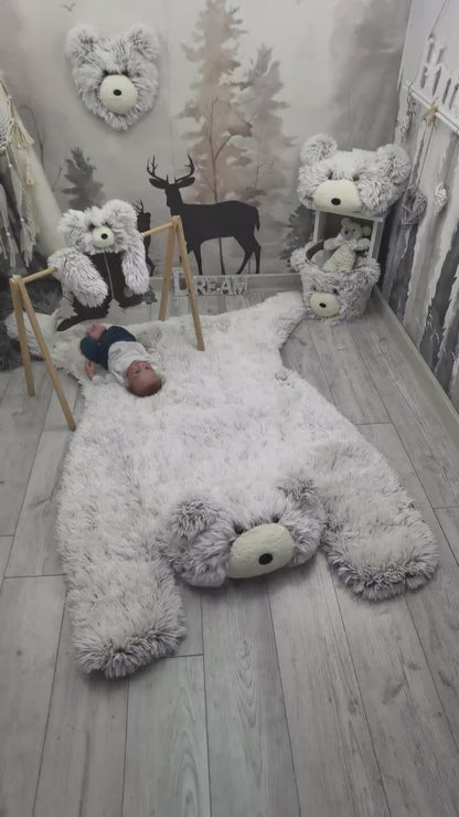 Personalized Fluffy Bear Rug: Frosted Cocoa Nursery Decor