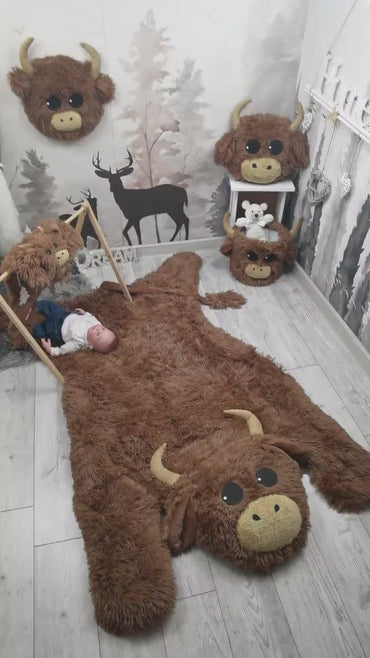 Highland Cow Farmhouse Nursery Rug - DECORLINA